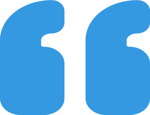 Large blue stylized quotation marks
